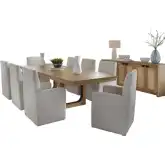 Escape 10 Piece Dining Set in Glazed Wood & Beige Fabric