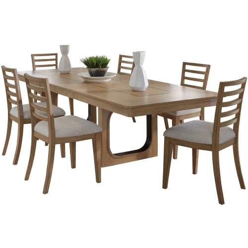 Escape 7 Piece Dining Set in Glazed Wood & Beige Fabric