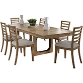 Escape 7 Piece Dining Set in Glazed Wood & Beige Fabric