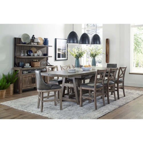 Lodge 10 Piece Dining Counter Dining Set in Wood & Brown Leatherette