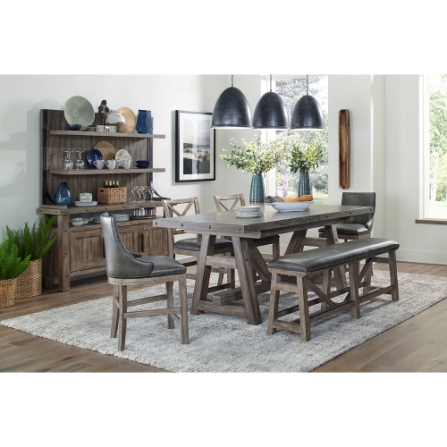 Lodge 7 Piece Dining Counter Dining Set in Wood & Brown Leatherette