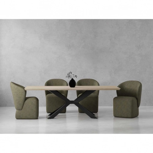 Monaco 5 Piece Dining Set in Wood, Metal & Sage Green Fabric