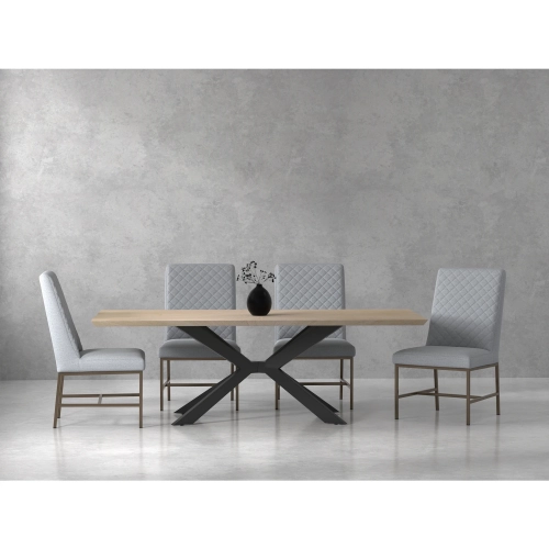 Monaco 5 Piece Dining Set in Wood, Metal & Linen Grey Fabric