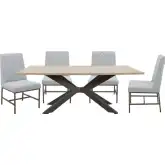 Monaco 5 Piece Dining Set in Wood, Metal & Linen Grey Fabric