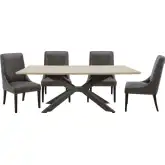 Monaco 5 Piece Dining Set in Wood, Metal & Slate Grey Fabric