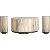 Downtown Coffee Cocktail Table & 2 Side Tables Set in Amber Wood & Inlay