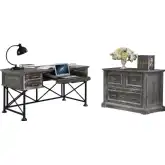 Gramercy Park Writing Desk w/ Lateral File Set in Vintage Burnished Smoke Grey