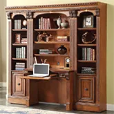 Huntington 4 Piece Library Desk Wall in Antique Vintage Pecan