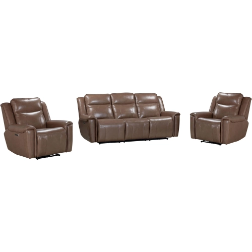 Atlantis Power Reclining Zero Gravity Sofa & 2 Recliners Set in Latte Brown Leather