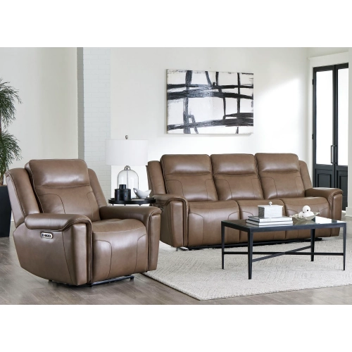 Atlantis Power Reclining Zero Gravity Sofa & Recliner Set in Latte Brown Leather