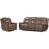 Atlantis Power Reclining Zero Gravity Sofa & Recliner Set in Latte Brown Leather