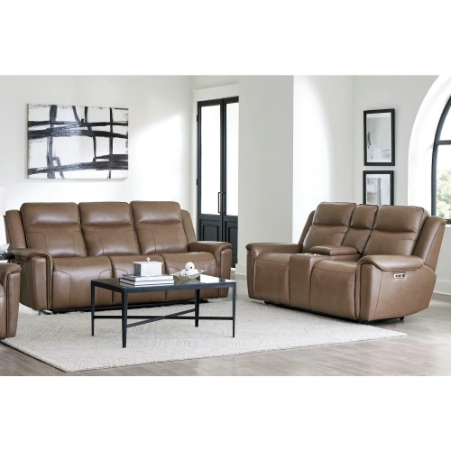 Atlantis Power Reclining Zero Gravity Sofa & Loveseat Set in Latte Brown Leather