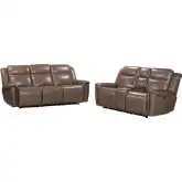 Atlantis Power Reclining Zero Gravity Sofa & Loveseat Set in Latte Brown Leather