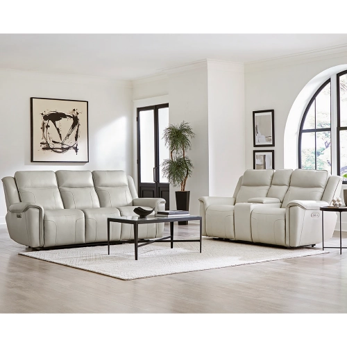 Atlantis Power Reclining Zero Gravity Sofa & Loveseat Set in Whisper Ivory Leather