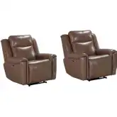 Atlantis Power Zero Gravity Recliner in Smooth Latte Brown Leather (Set of 2)