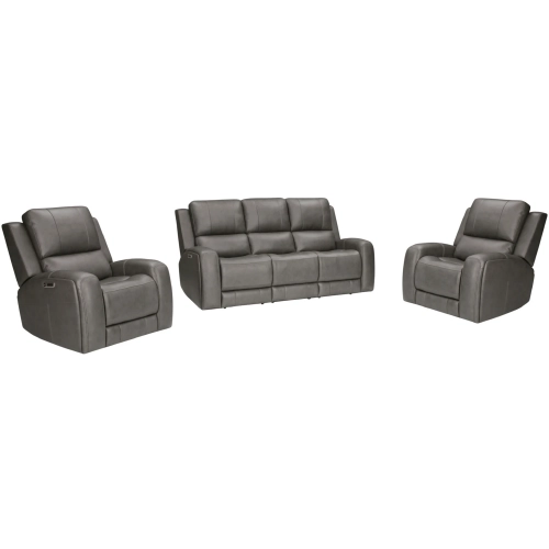 Belmont Zero Gravity Power Reclining Sofa & 2 Recliners in Fog Grey Top Grain Leather