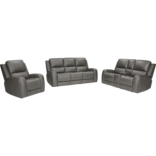 Belmont Zero Gravity Power Reclining Sofa Set in Fog Grey Top Grain Leather