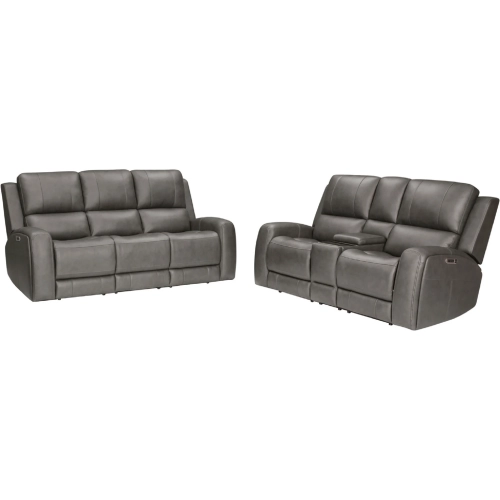 Belmont Zero Gravity Power Reclining Sofa & Loveseat in Fog Grey Top Grain Leather