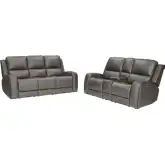 Belmont Zero Gravity Power Reclining Sofa & Loveseat in Fog Grey Top Grain Leather