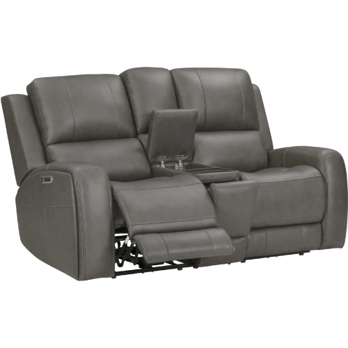 Belmont Zero Gravity Power Reclining Tilt Console Loveseat in Fog Grey Top Grain Leather