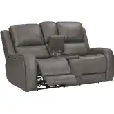 Belmont Zero Gravity Power Reclining Tilt Console Loveseat in Fog Grey Top Grain Leather