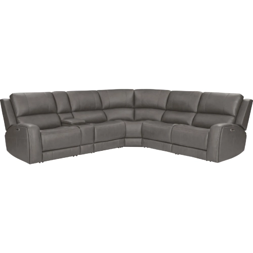 Belmont 6 Piece Zero Gravity Power Reclining Sectional Sofa in Fog Grey Top Grain Leather
