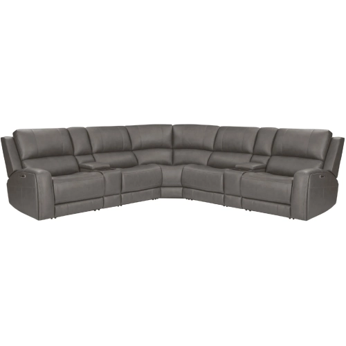 Belmont 7 Piece Zero Gravity Power Reclining Sectional Sofa in Fog Grey Top Grain Leather
