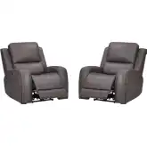 Belmont Zero Gravity Power Recliner in Fog Grey Top Grain Leather (Set of 2) by Parker House