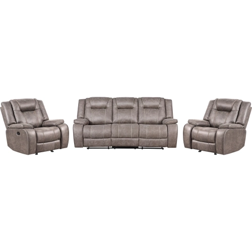 Blake Manual Glider Reclining Sofa & 2 Recliners Set in Desert Taupe Fabric
