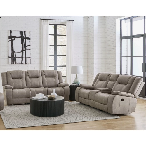 Blake Manual Reclining Sofa & Loveseat Set in Desert Taupe Fabric