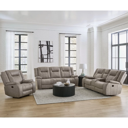 Blake Manual Reclining Sofa Loveseat & Recliner Set in Desert Taupe Fabric