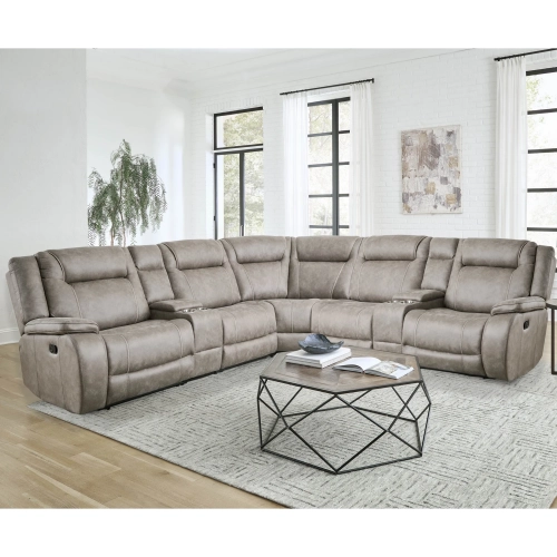 Blake 7 Piece Modular Manual Reclining Sectional Sofa in Taupe Fabric