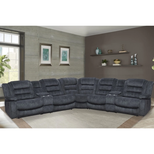 Bolton 7 Piece Modular Manual Reclining Sectional Sofa in Storm Grey Fabric