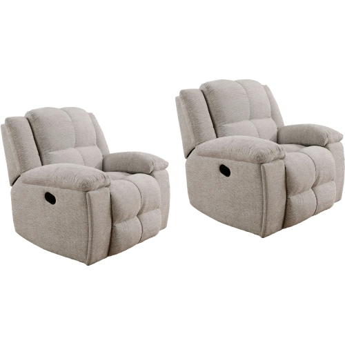 Buster Manual Recliner in Opal Taupe Buff Velvet Fabric (Set of 2)