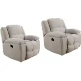 Buster Manual Recliner in Opal Taupe Buff Velvet Fabric (Set of 2)