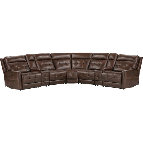 Canterbury 7 Piece Zero Gravity Power Reclining Sectional Sofa in Acorn Dark Brown Leather