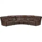 Canterbury 7 Piece Zero Gravity Power Reclining Sectional Sofa in Acorn Dark Brown Leather