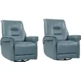 Carnegie Power Cordless Swivel Glider Recliner in Azure Top Grain Leather (Set of 2)