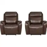 Cascade Power Recliner in Auburn Brown Leather (Set of 2)