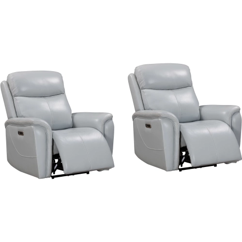 Cascade Power Recliner in Seamist Pale Blue Grey Leather (Set of 2)