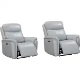 Cascade Power Recliner in Seamist Pale Blue Grey Leather (Set of 2)