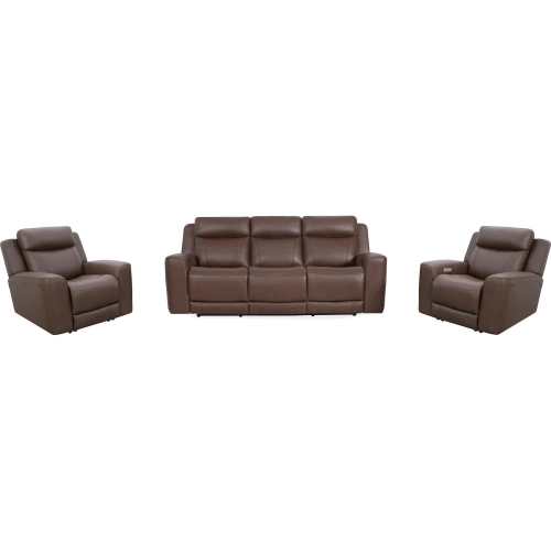 Calgary Power Reclining Sofa & 2 Recliners Set in Brown Top Grain Leather