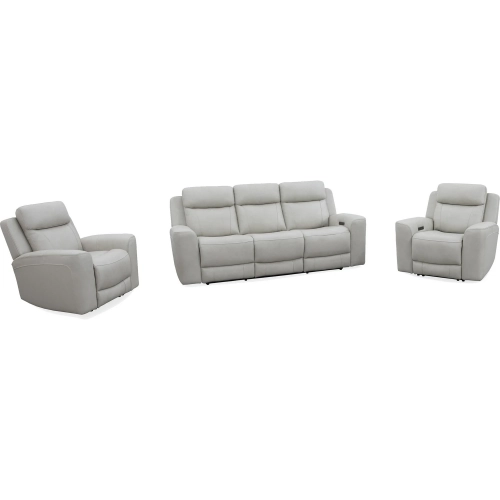 Calgary Power Reclining Sofa & 2 Recliners Set in Cream Top Grain Leather
