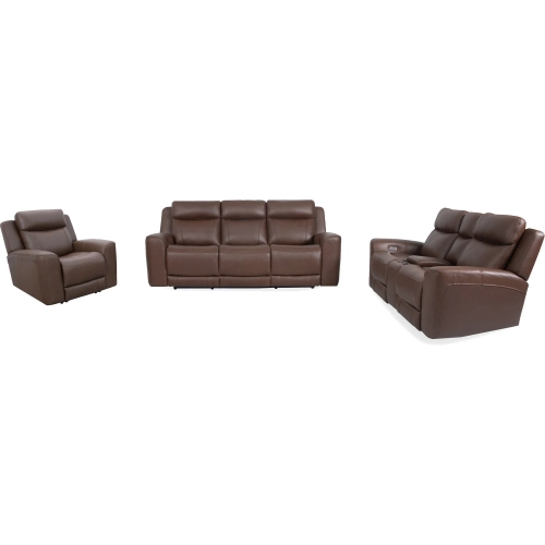 Calgary Power Reclining Sofa, Loveseat & Recliner Set in Brown Top Grain Leather