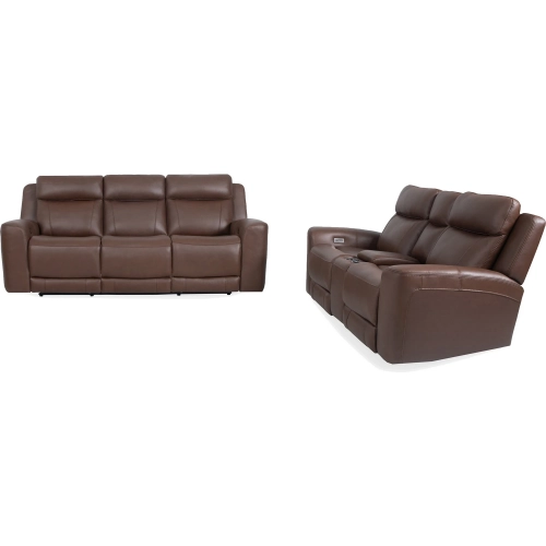 Calgary Power Reclining Sofa & Loveseat Set in Brown Top Grain Leather