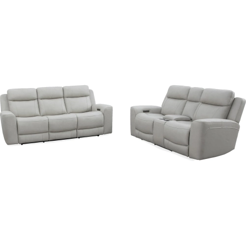 Calgary Power Reclining Sofa & Loveseat Set in Cream Top Grain Leather