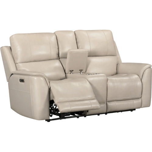 Easton Zero Gravity Power Reclining Console Loveseat in Quartz Cream Top Grain Leather