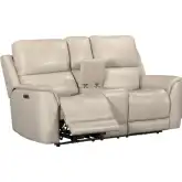 Easton Zero Gravity Power Reclining Console Loveseat in Quartz Cream Top Grain Leather