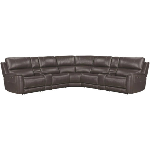 Easton 7 Piece Zero Gravity Power Reclining Sectional Sofa in Brown Top Grain Leather
