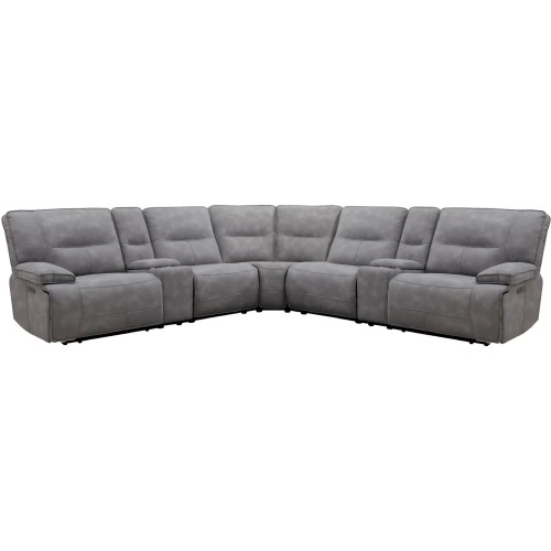 Gladiator 7 Piece Modular Power Zero Gravity Reclining Sectional Sofa in Sky Light Gray Fabric